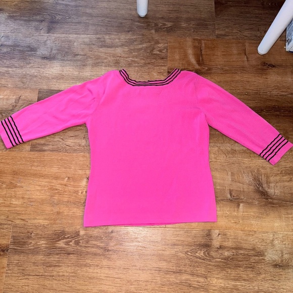 Pink 3/4 Sleeve Top with Black Stripes - Picture 2 of 3